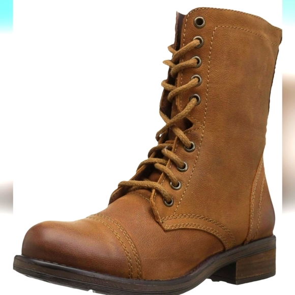 STEVE MADDEN TROOPA 2 Brown Leather Zip Combat Boots Womens Size 8.5 Distressed - Picture 1 of 12